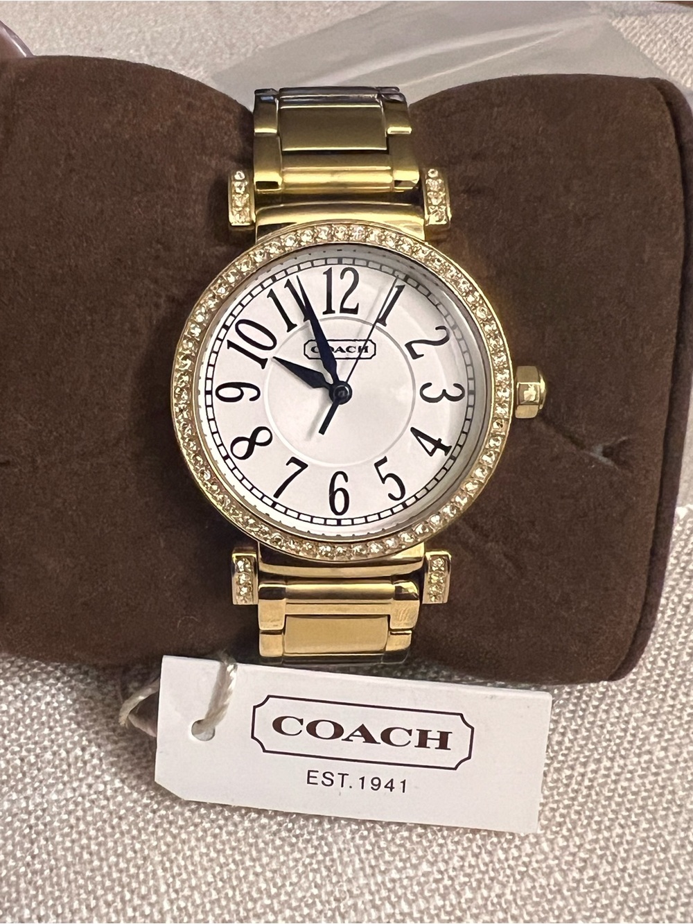 COACH Gold-Tone Women's Crystal Accent Bracelet Watch with White Dial